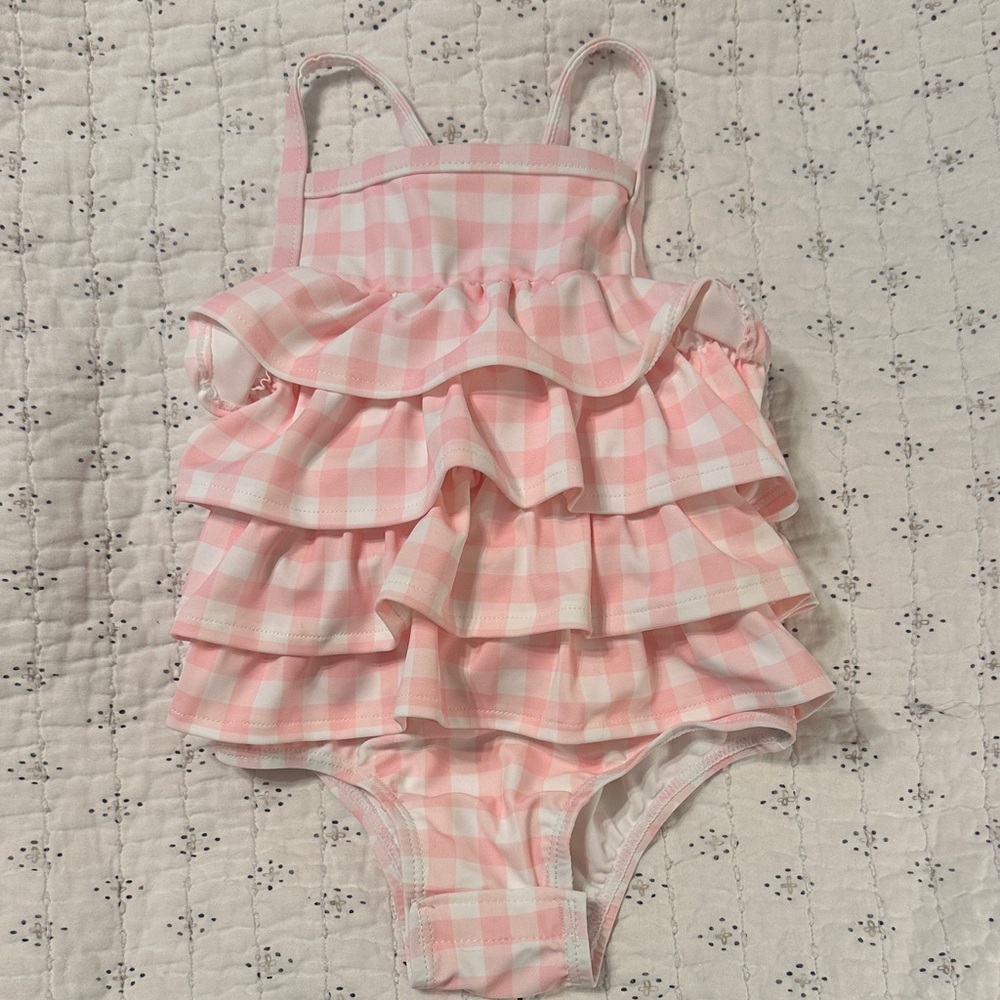 Mud Pie Pink and White Gingham Ruffle One-Piece Swimsuit